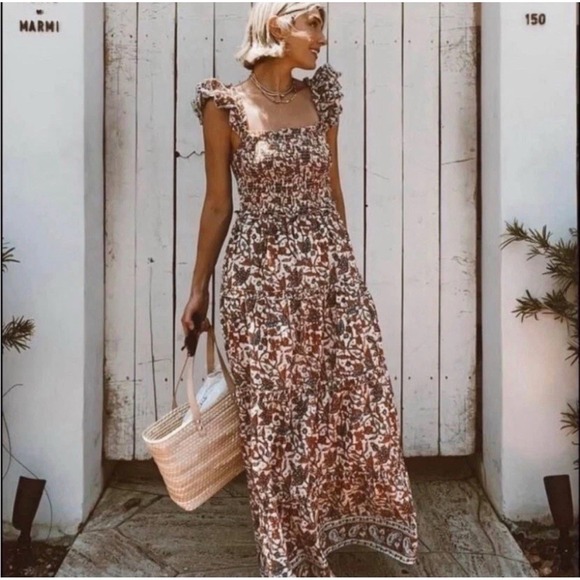 HOUSE OF HARLOW 1960 Boho Floral‎ Open Tie  Back Maxi Ruffle Dress Cotton Medium - Picture 2 of 10